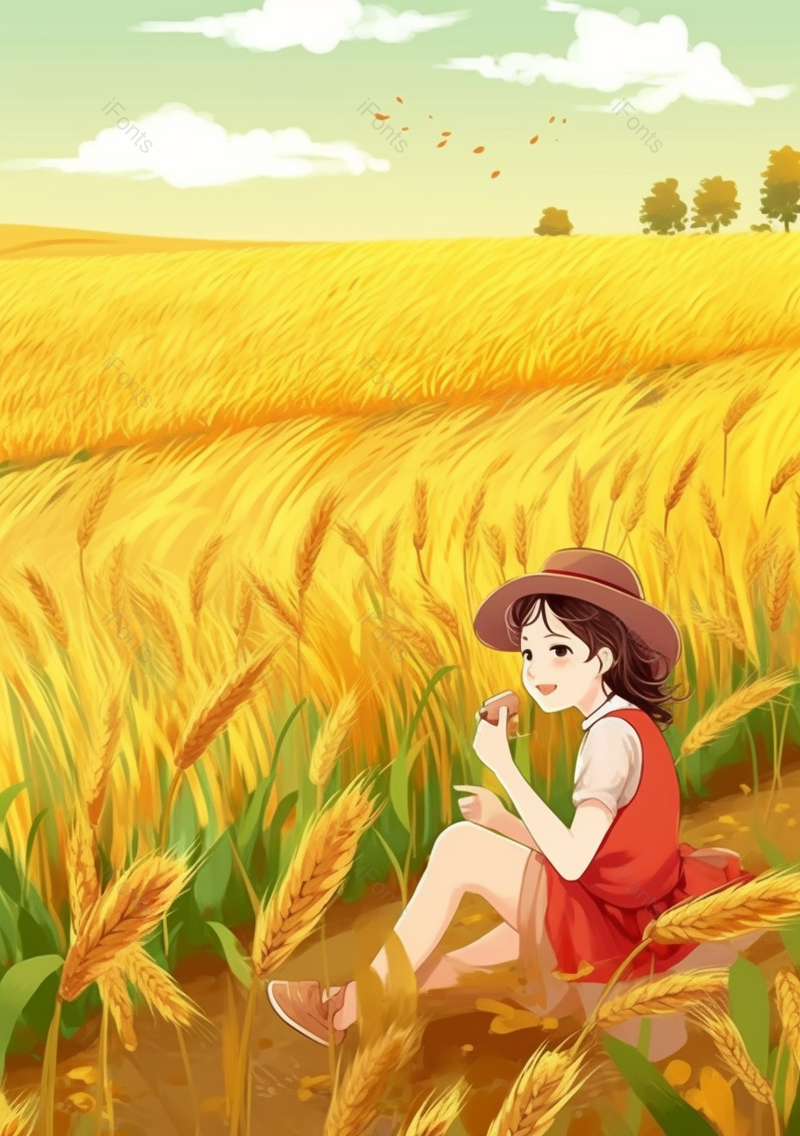 麦田唯美人物二十四节气之芒种插画背景,插画/手绘图,插画/手绘图库,插画/手绘图下载,插画/手绘